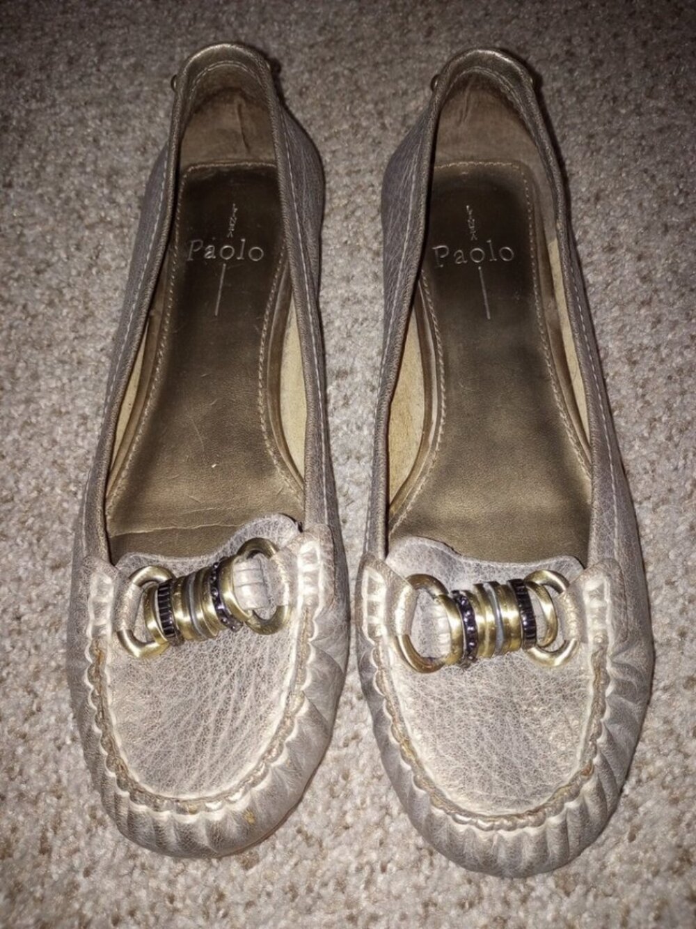 Paolo Linea women's shoes, size 9 M, silver-gold color with decoration